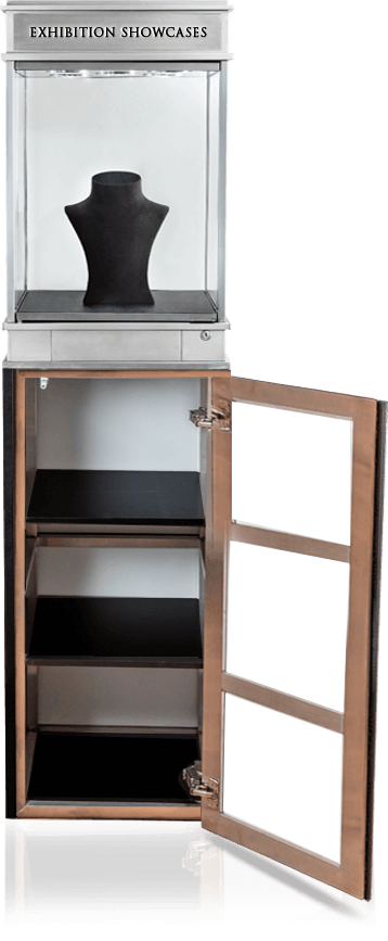 Model 2 with the enclosed base open to show internal shelf storage